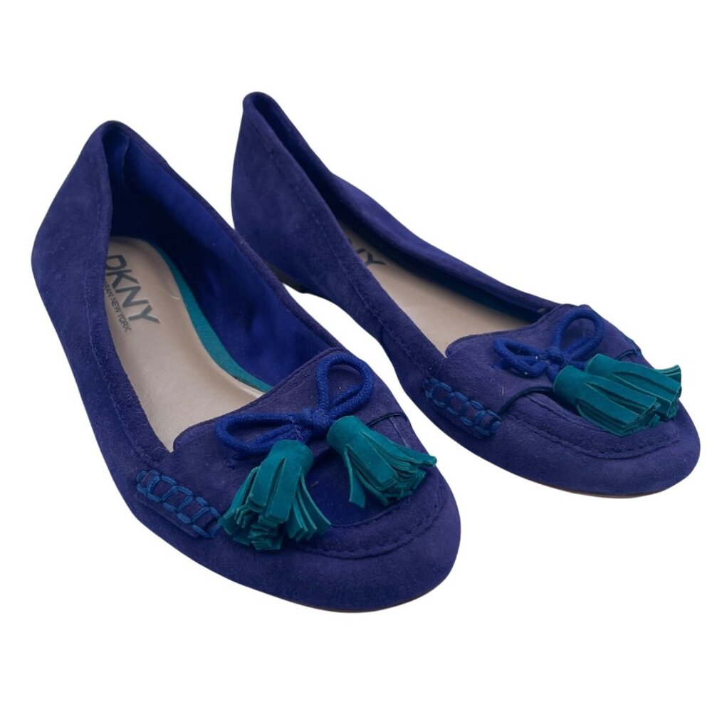 DKNY New York Suede Ballet Flat Loafer Tassel Purple Green SZ 6
